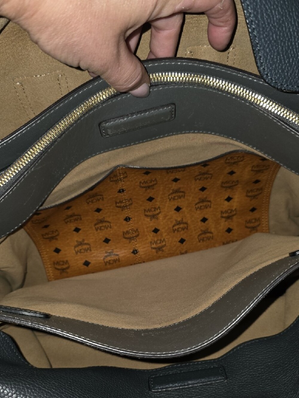 MCM Black Pebbled Leather Tote with Gold Accent - Picture 6 of 11